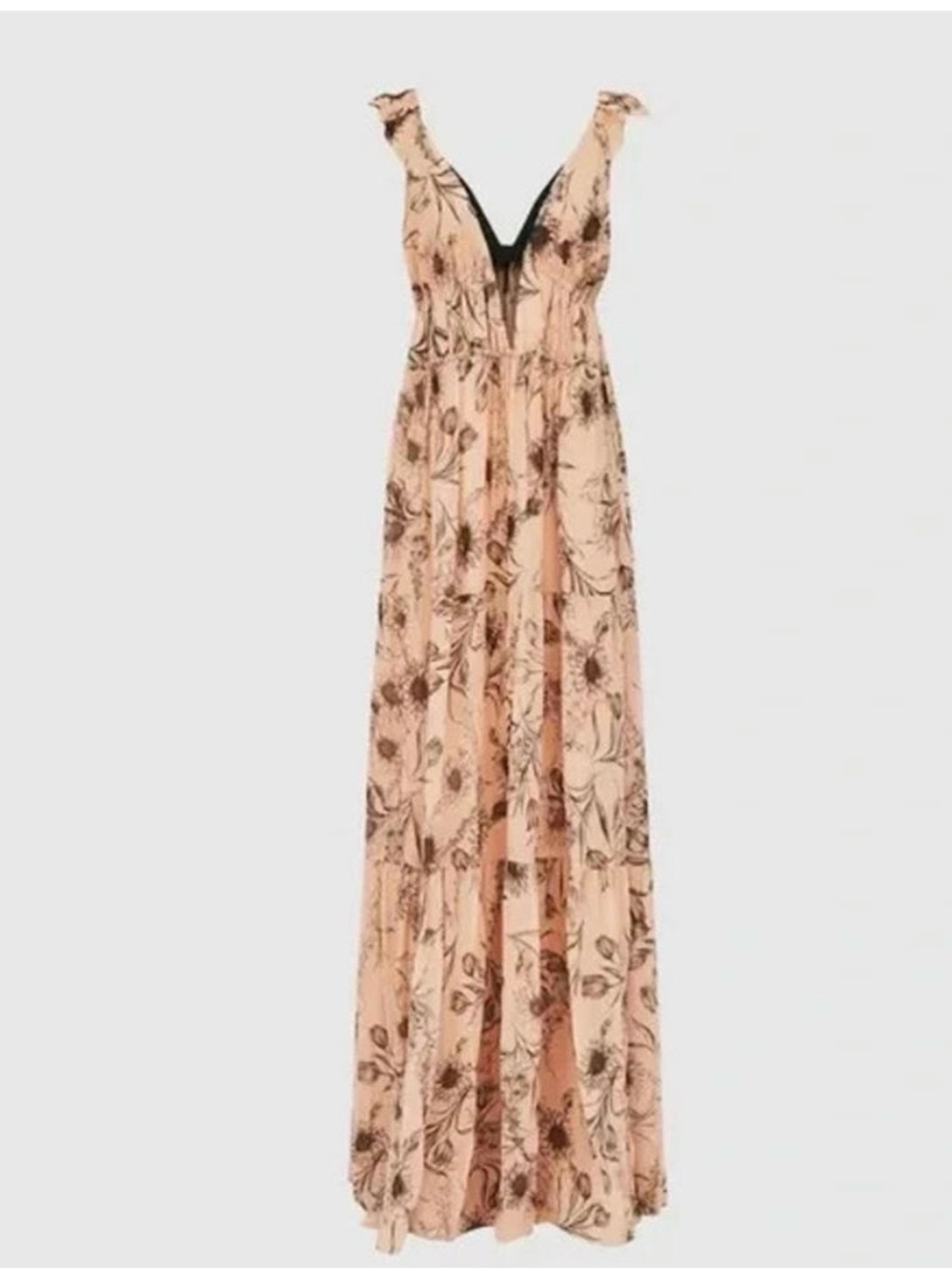 Floral V-Neck Maxi Dress - Peach